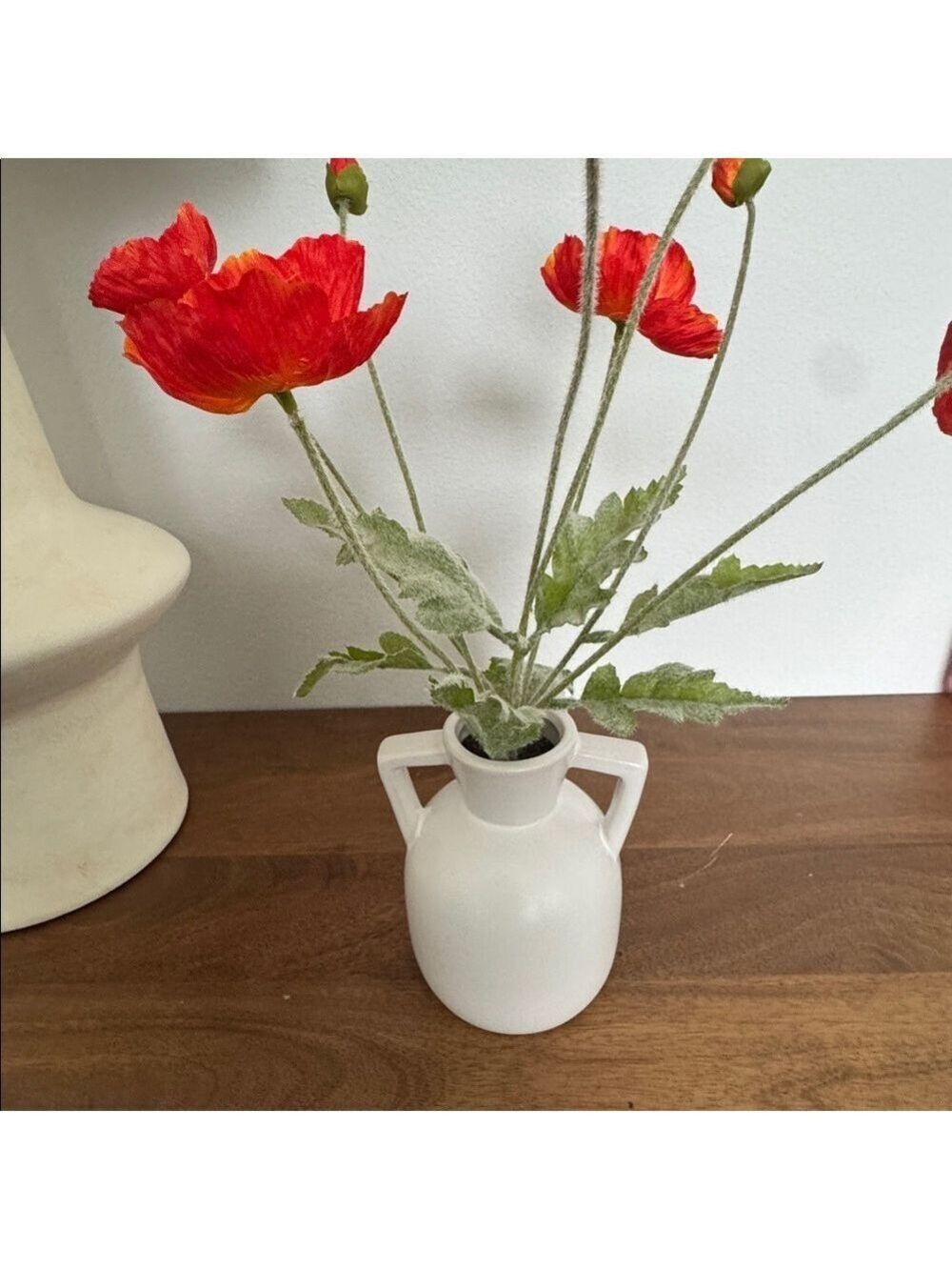 Vibrant orange/redPoppy Flowers in White Vase - Picture 5 of 5